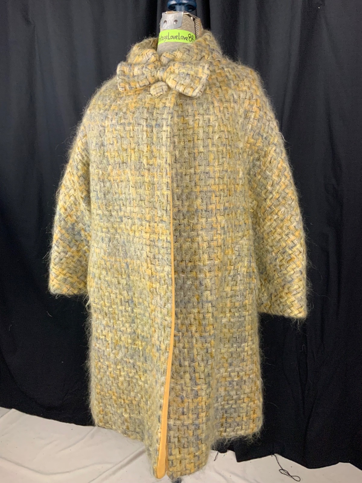 LILLI ANN Vtg 60s Fuzzy Mohair Tweed Mod Bow Swing Coat-Bust 40/S