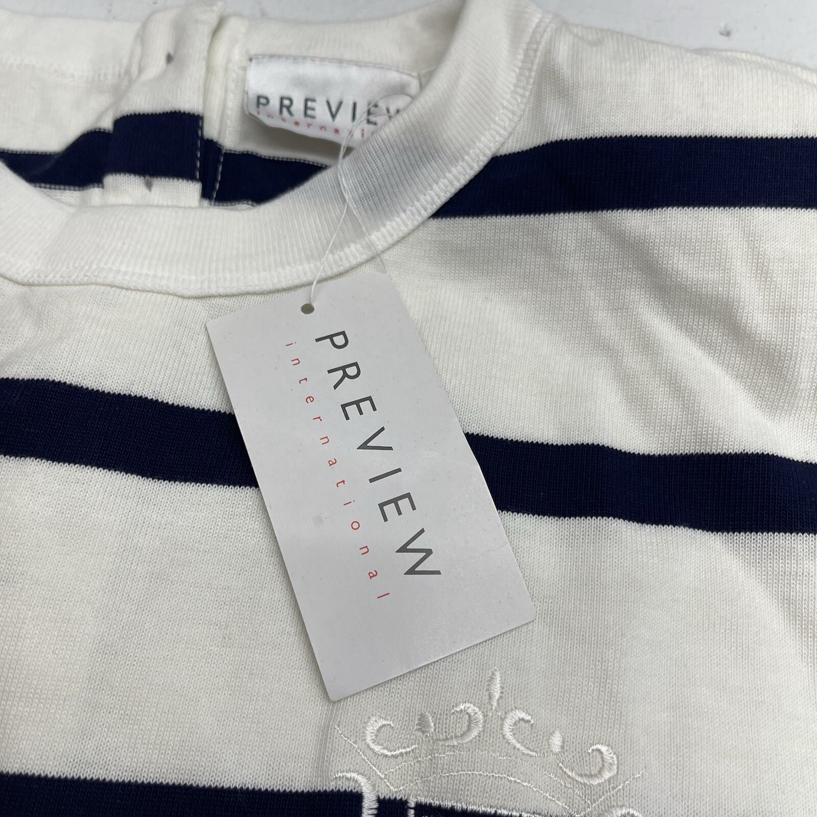 Vintage Preview International White Stripe Long Sleeve T Shirt Womens Size Small
