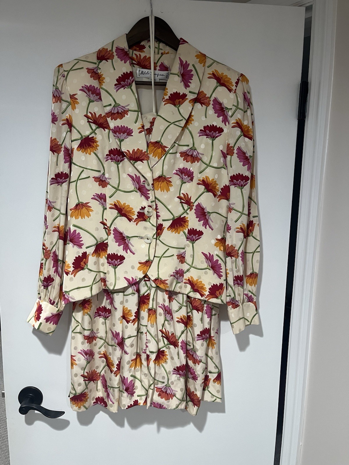 Vintage 50s Adele Simpson 100% Silk 2 Piece Set Skirt And Blazer Floral Women 12
