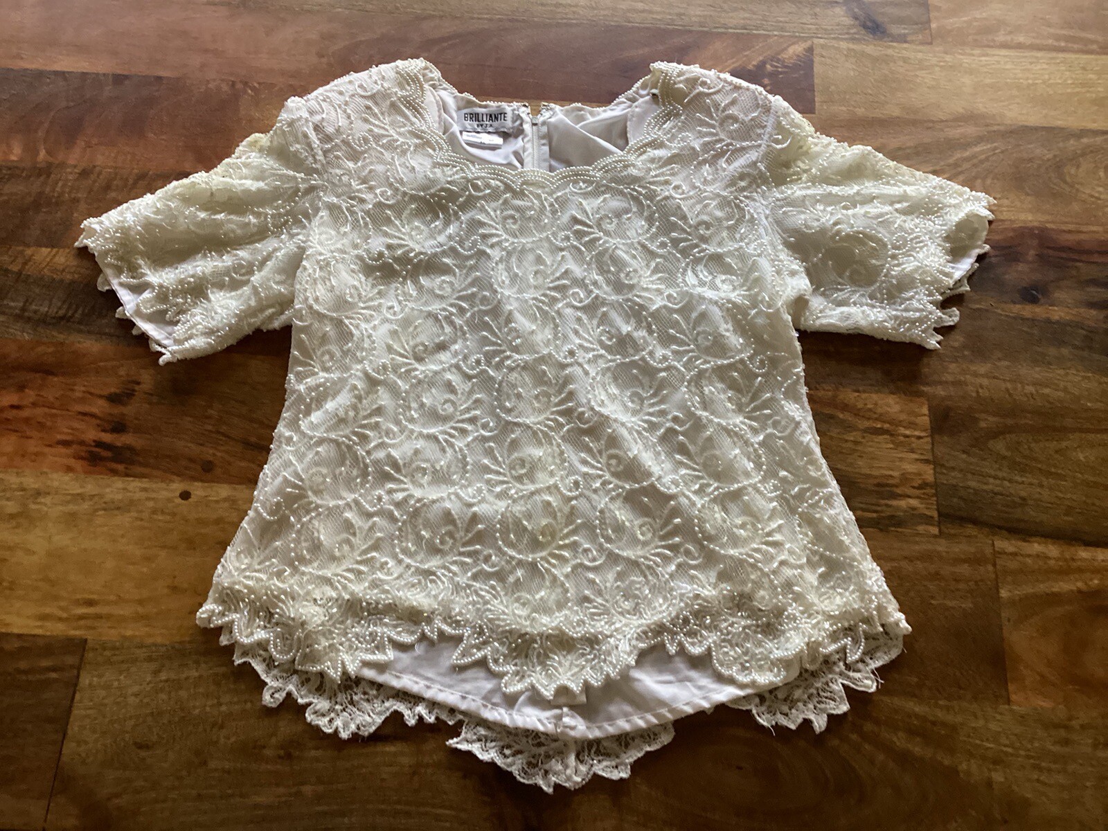 Vintage Brilliante By J.A,Women’s Beaded Pearl,Sequin+Lace,Dressy Blouse Sz XL