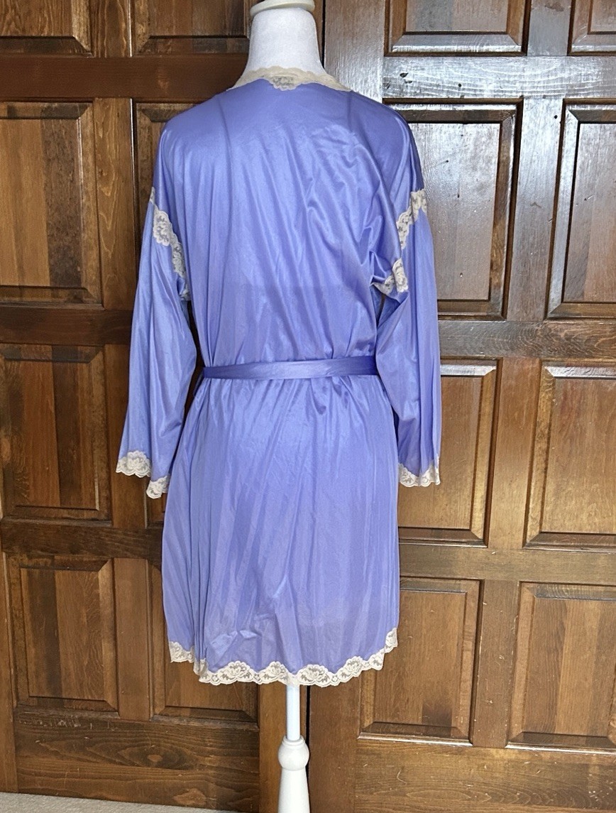 Vtg Papillon Paula Carbone Purple Satin Lace Nightgown Robe Peignoir Set 2pc