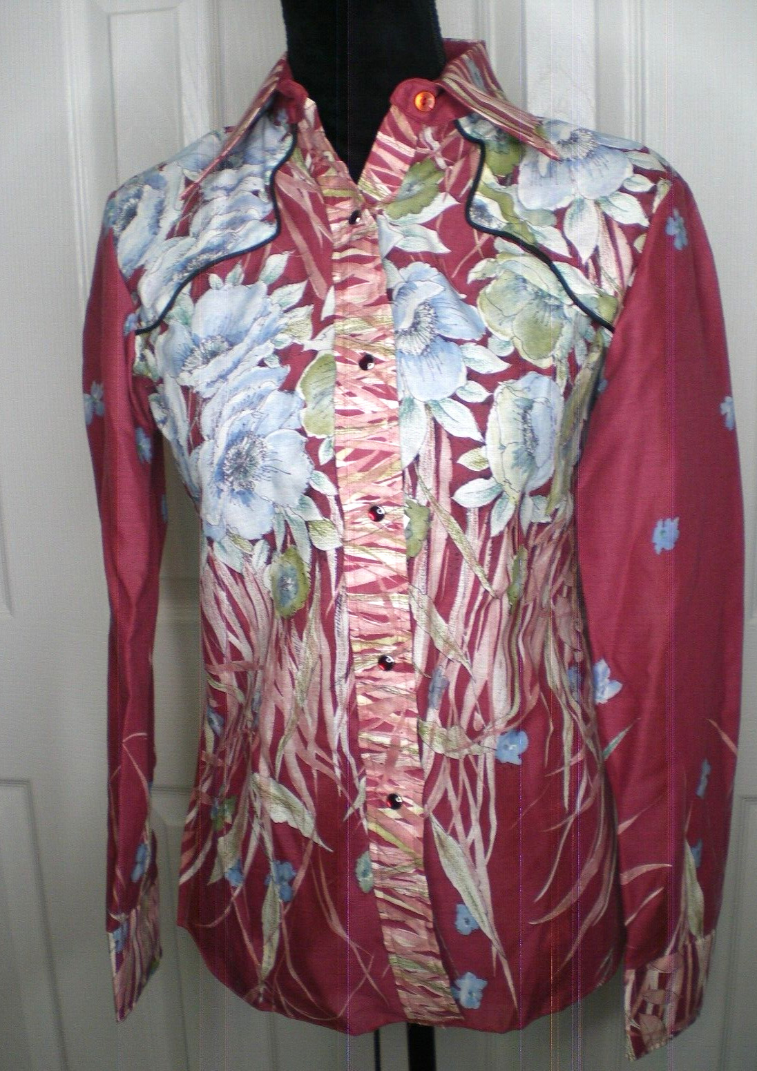 USA Made Tem Tex Western Women’s Long Sleeve Rockabilly Floral Snap Shirt 10 NOS