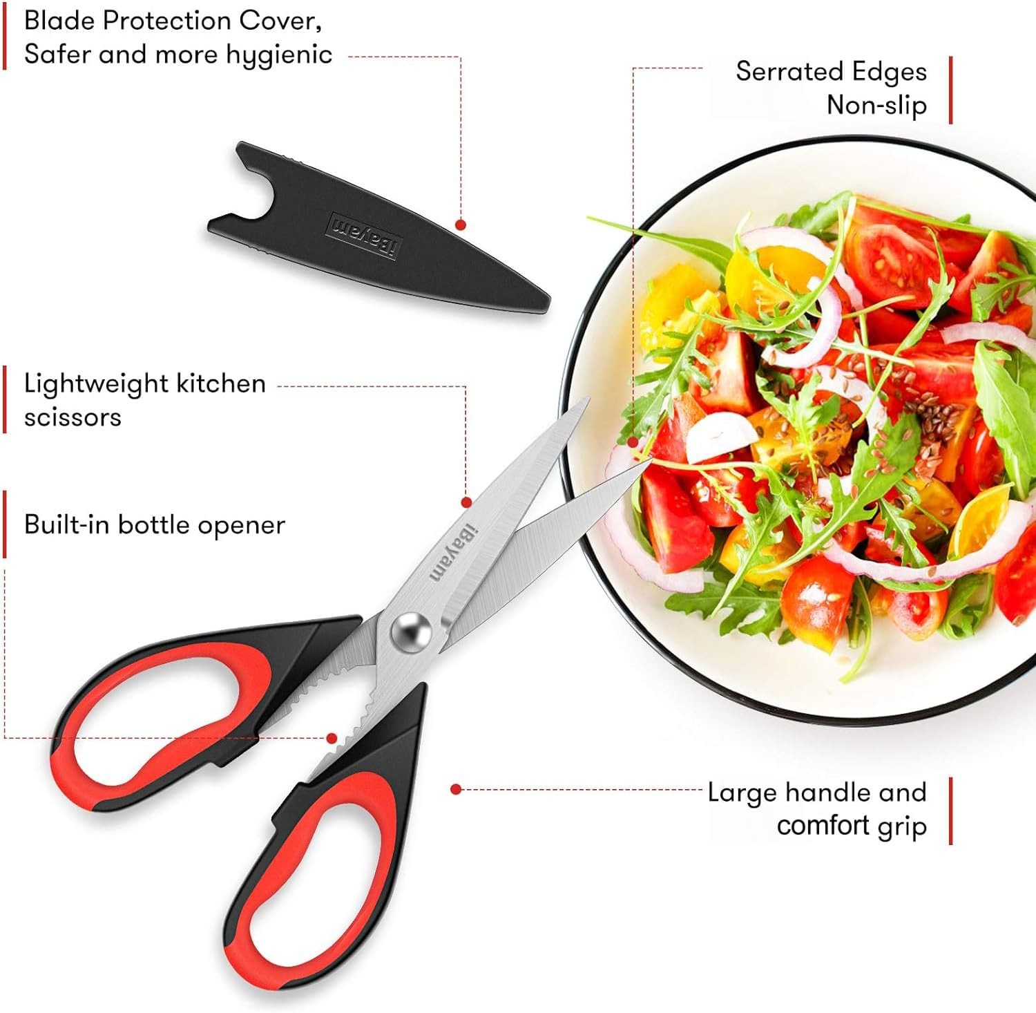 iBayam 3-Pack 8.5″Kitchen Scissors All Purpose Heavy Duty with Protective Sheath