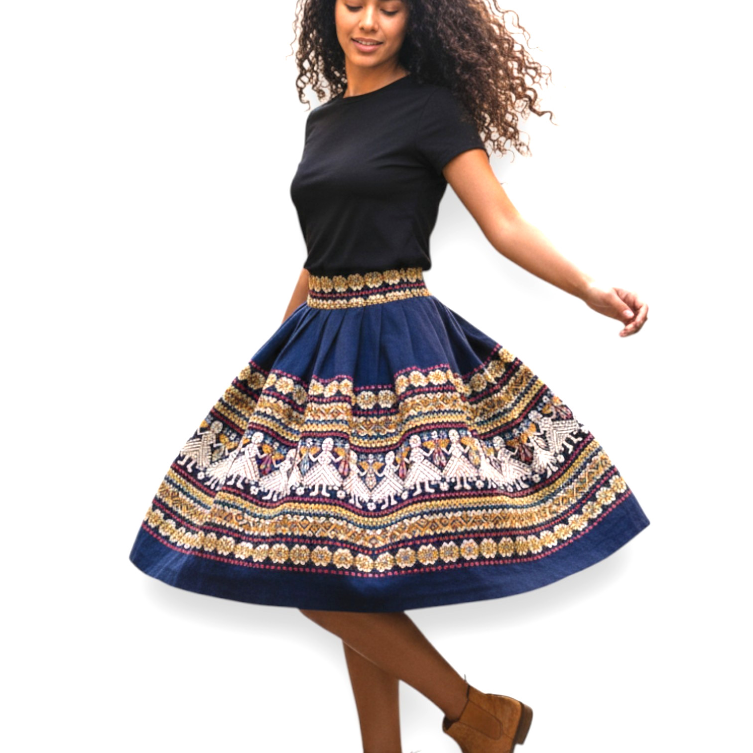 Hand Loomed Folk Art Crafted Hand Made Vintage Woven Full Skirt Guatemala Small