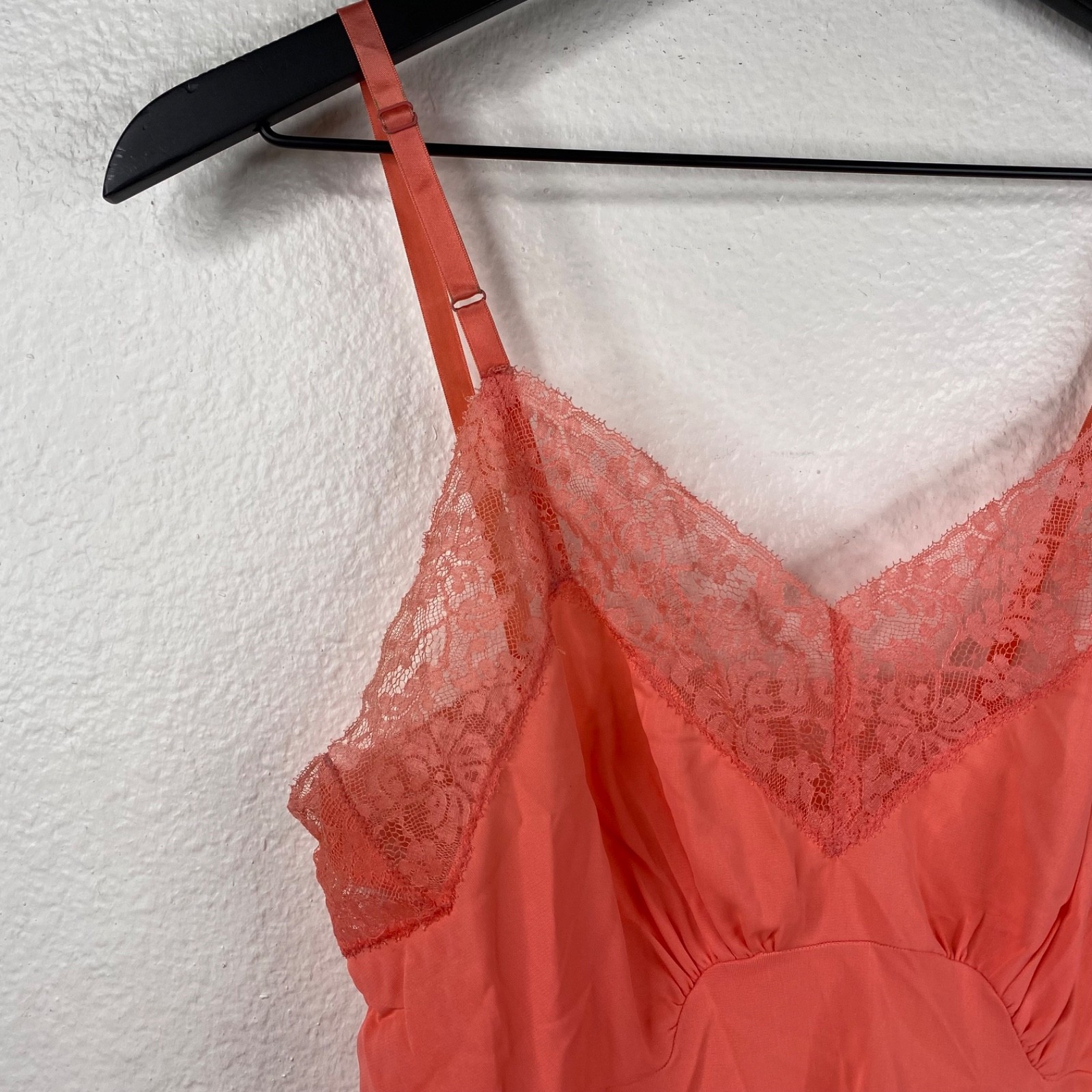 Vintage Carter’s Slip Dress Dupont Nylon Lace Coral 34 Average Fairy 90’s Y2Y