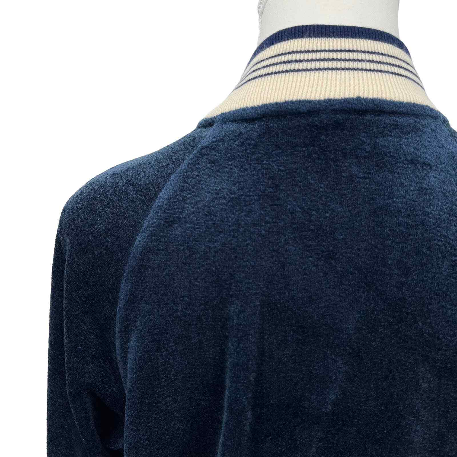 Vintage 70’s Track Jacket Terry Cloth Velour Full Zip Navy Stripe Large