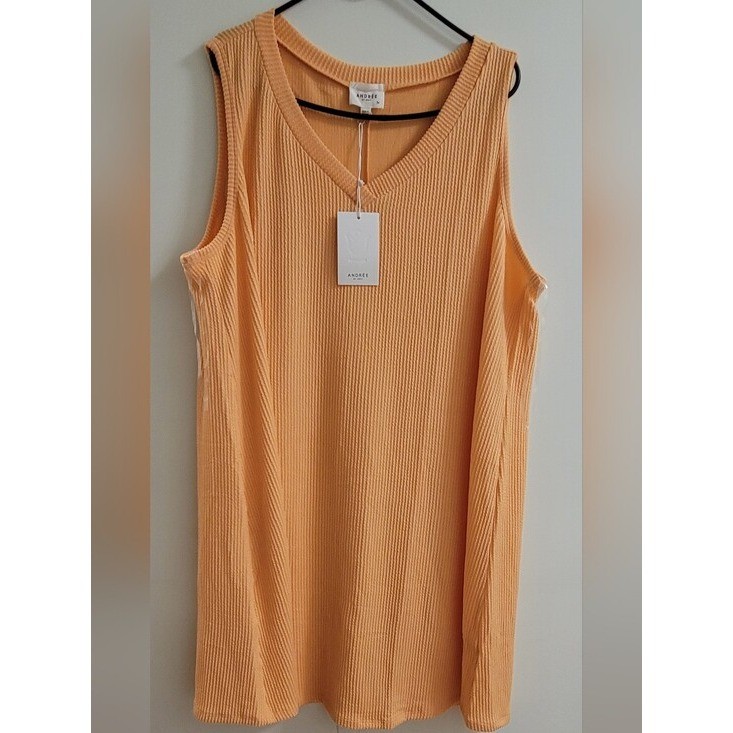 ANDRÉE BY UNIT Ribbed V-Neck Sleeveless Dress in Peachy Orange Size 3xl