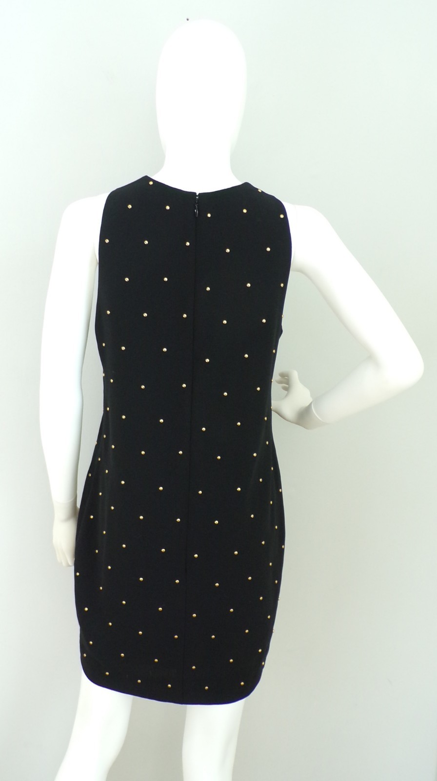 Vintage 80s Dress Gold Studded Black Short Sleeveless Cocktail Party Mini Small