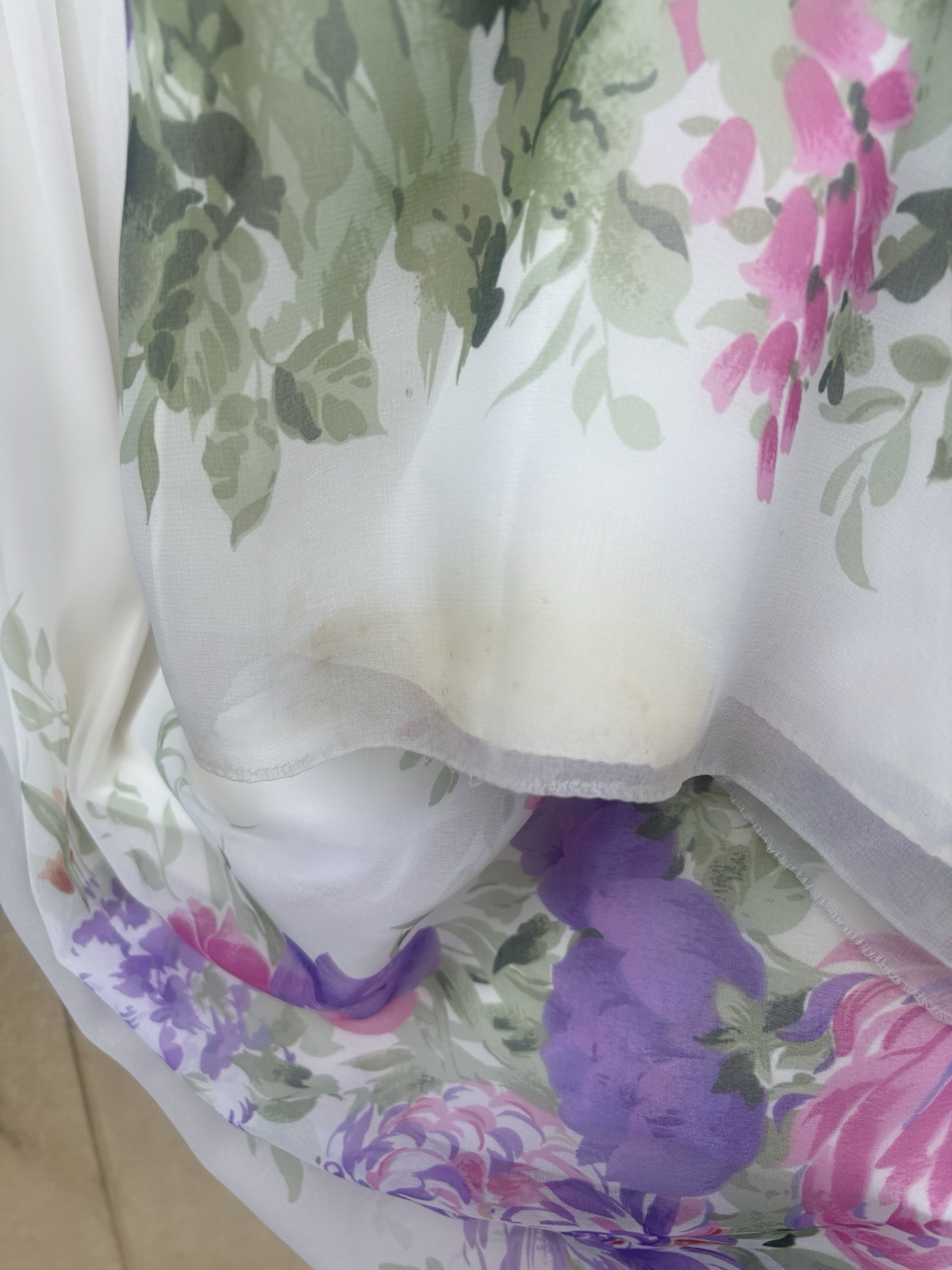 Vintage 70s Miss Elliette CA White/ Floral Maxi Dress Sz 10 Layered Sheer