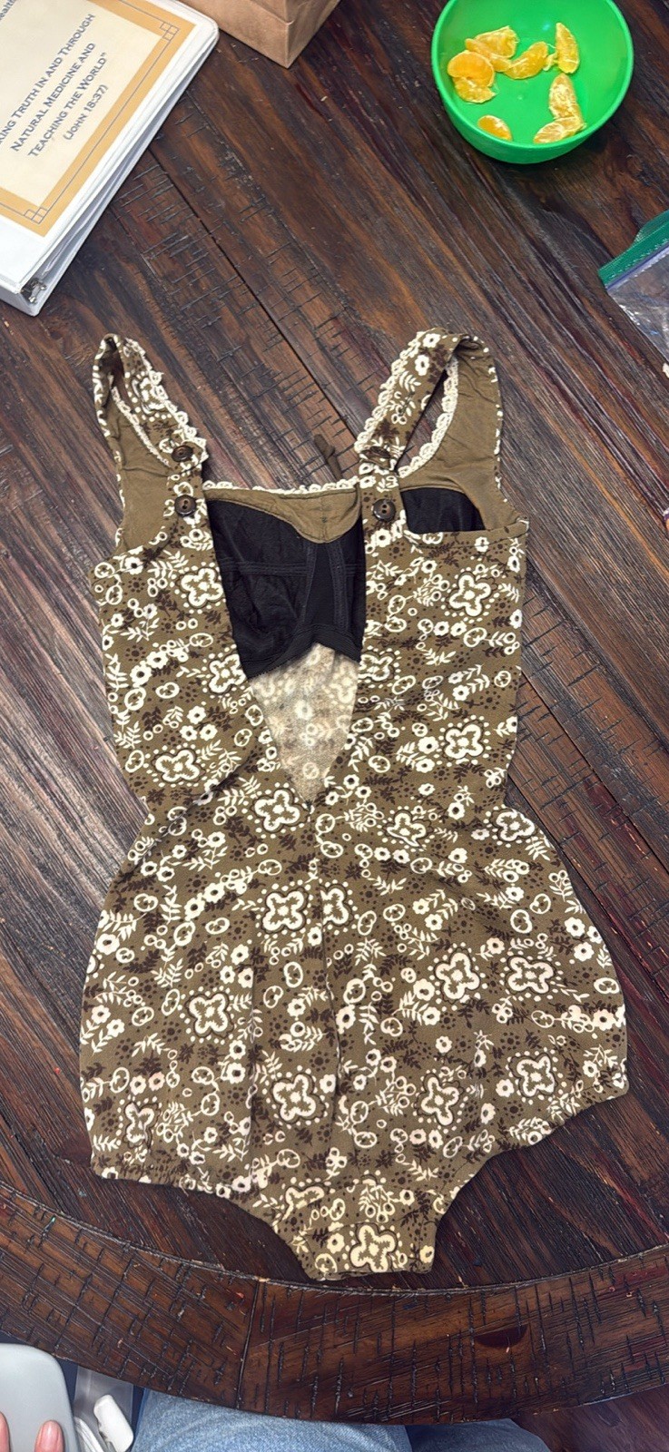 Vintage 60s Par Form One Piece Swimsuit Earth Tone Mod Calico Lace Bathing Suit