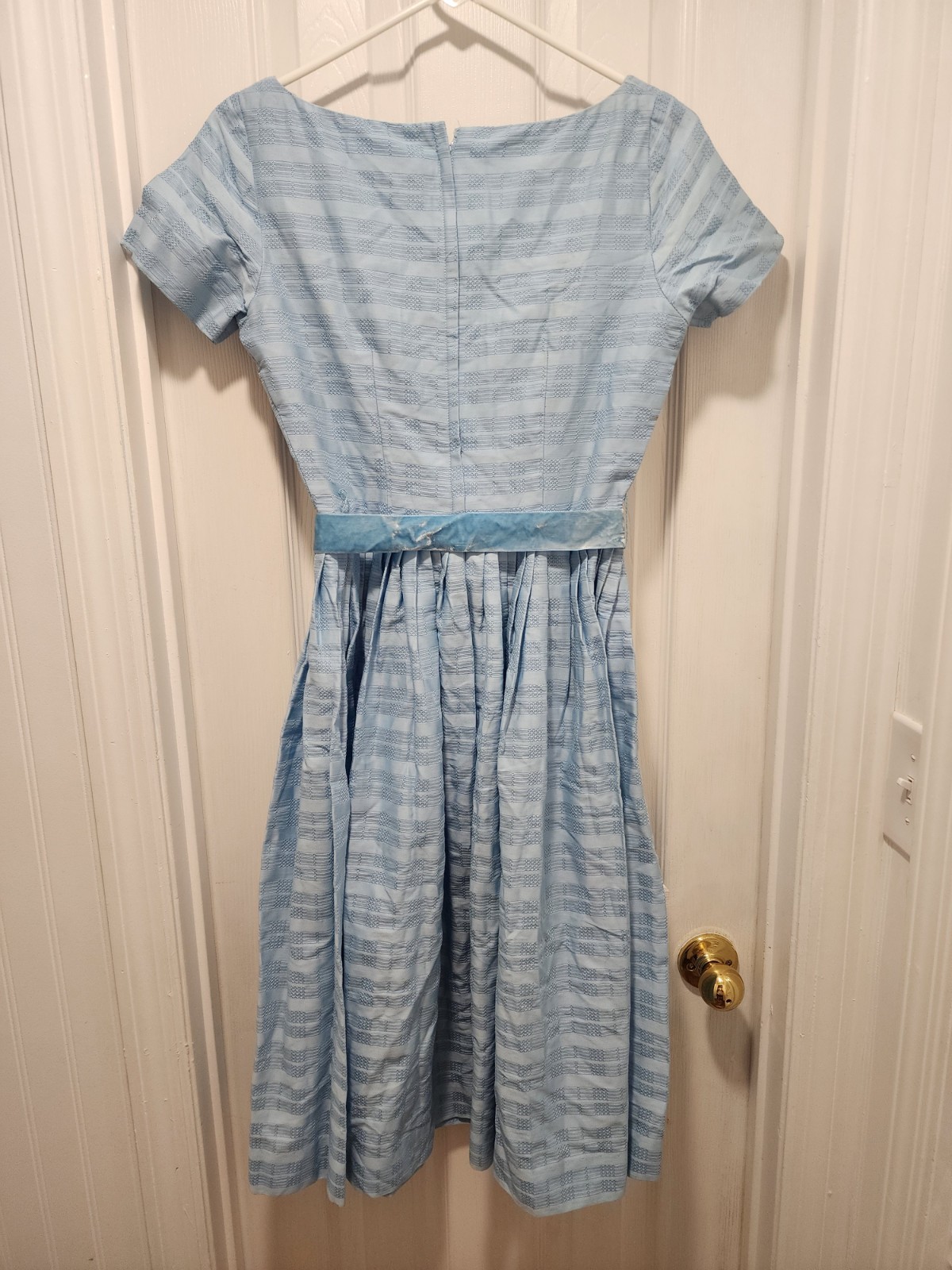 VTG 50s Jonathan Logan Powder Blue Fit & Flare Jrs Day Dress Velvet Ribbon SZ 2