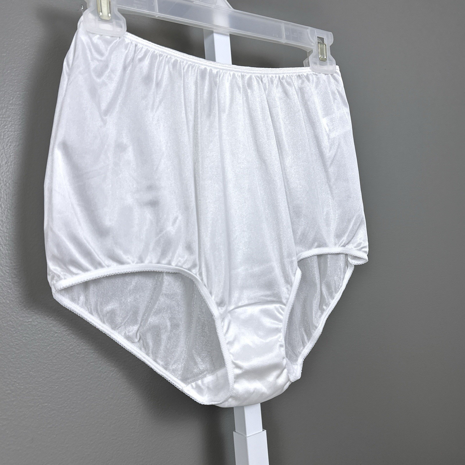 Vintage Sears Nylon Brief Panties Size 8 XL White Sheer Shiny Full Cut Panty