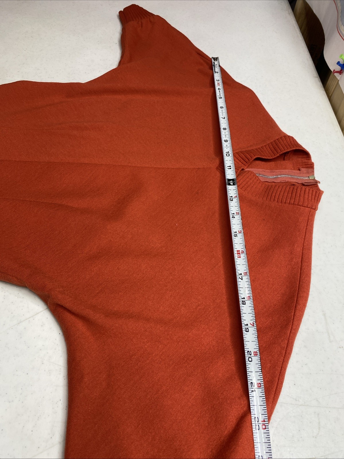 Vtg 60s Mod Marion McCoy Wool Orange Dress 3/4 Sleeve MIDI Pencil Secretary