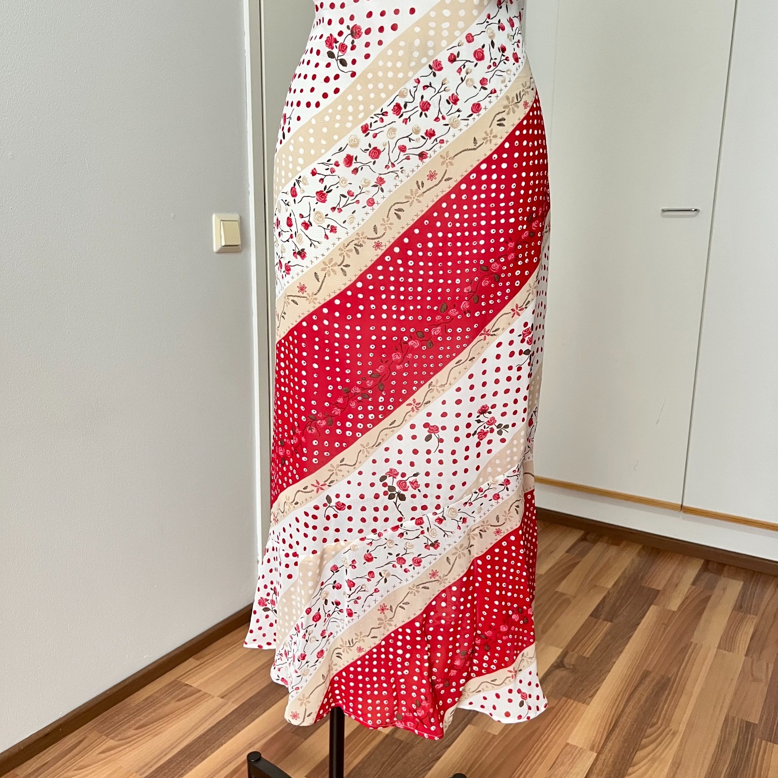 90s Bias Cut Maxi Dress w/Scarf French Vintage Floral Cottagecore Romantic Boho