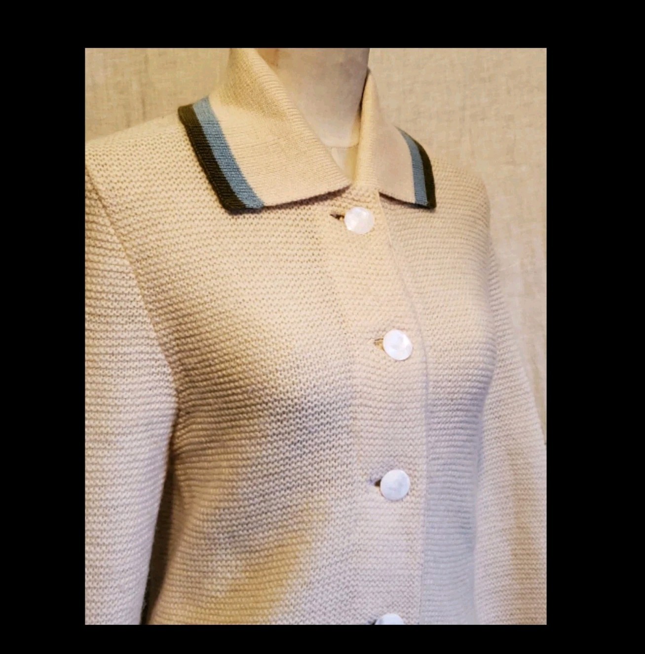 VGT 60s Iconic Catalina Wool White Mod Cardigan w Mother of Pearl Buttons M