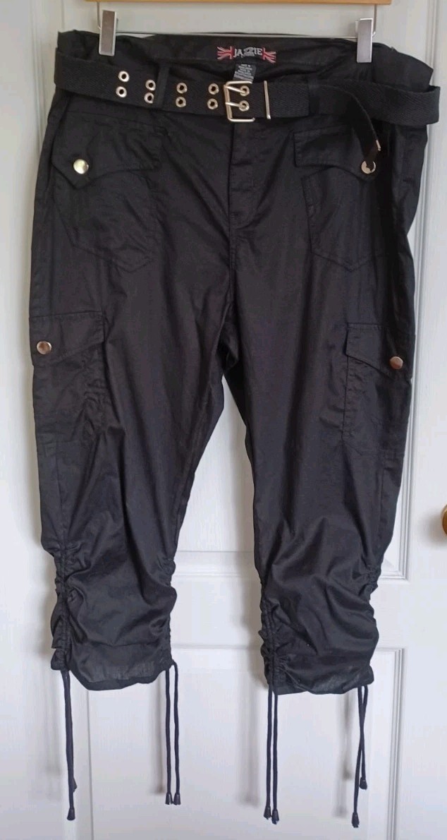 NWT VINTAGE Y2K GRUNGE JAZZIE LONDON BLACK CARGO RUCHED CAPRIS W/BELT JUNIORS 2X