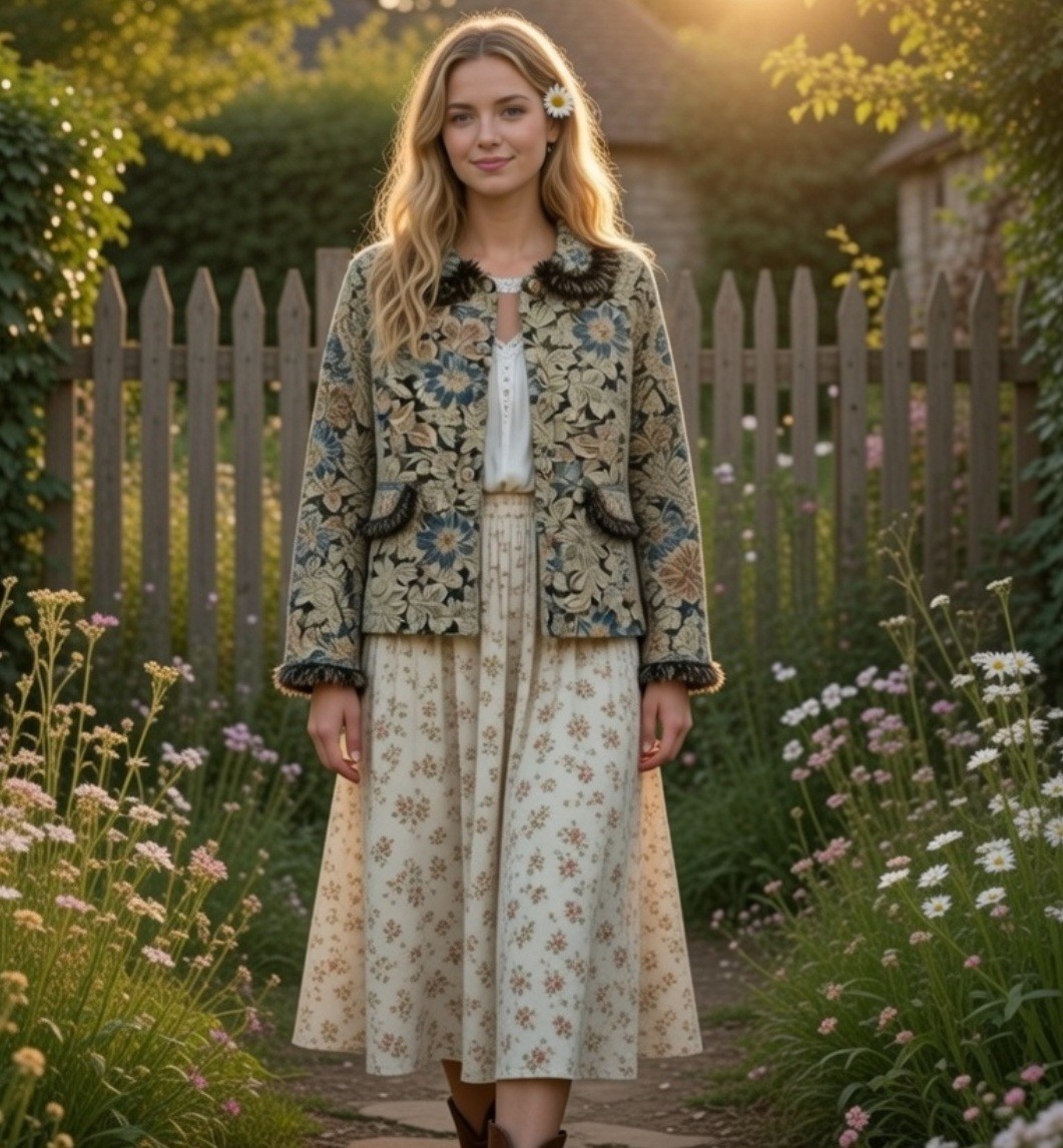 Cottagecore Jacket L Tapestry Floral Bell Sleeve Fairy Whimsy Y2K Country Vtg