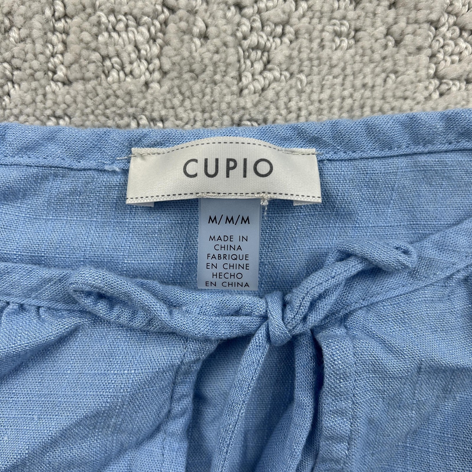 CUPIO Shirt Womens M Blue Linen Blend Embellished Everyday Casual Ruffle Sleeves