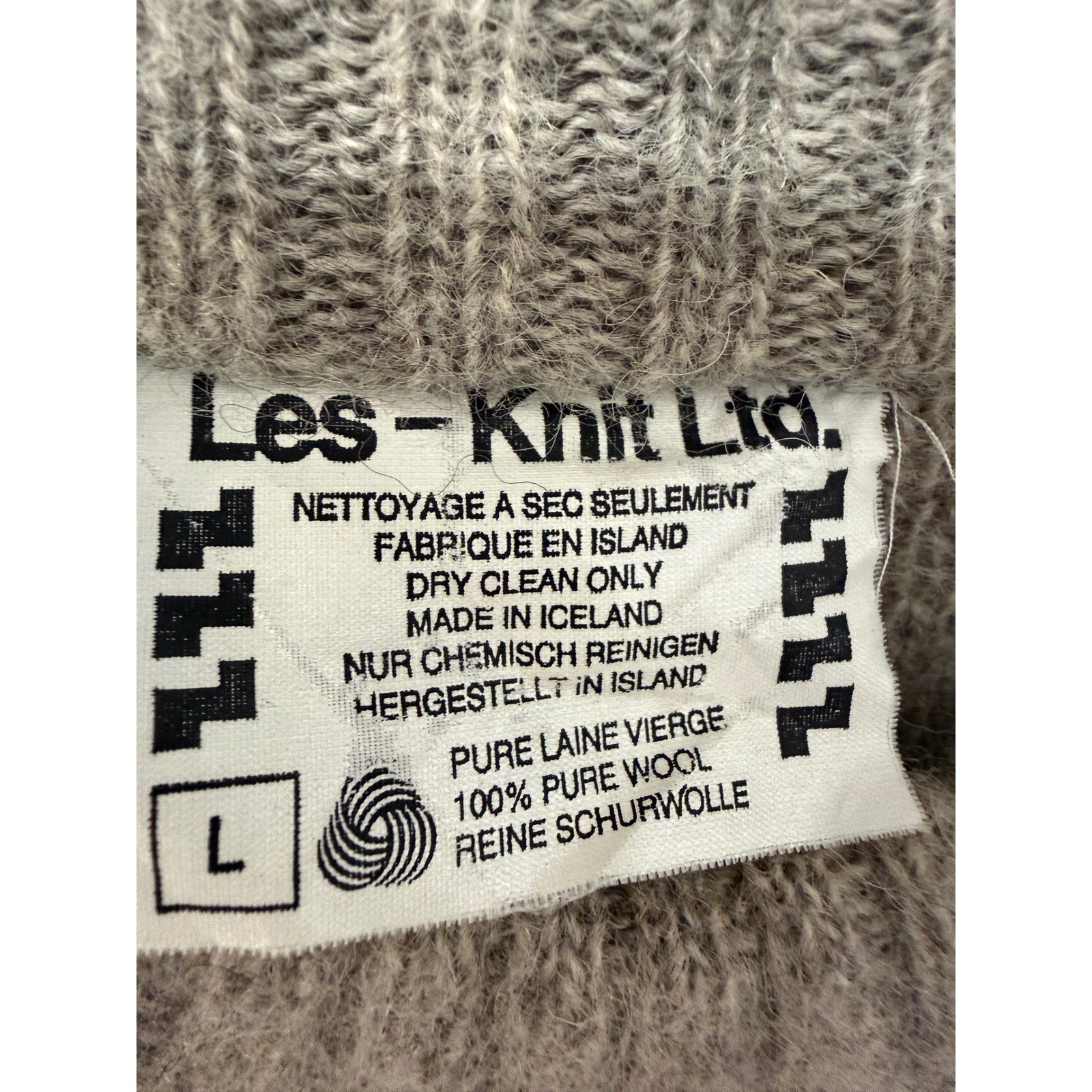 Les-Knit Ltd Vintage 80s 100% Pure Wool Sweater L Blue Oatmeal Icelandic Nordic