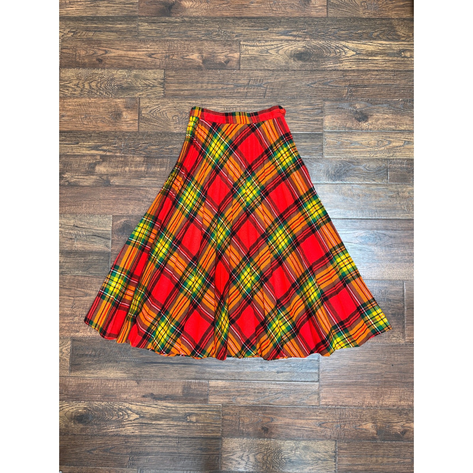 Vintage Clothing Below The Knee Skirt Orange Plaid X-Small Fritzi Of California