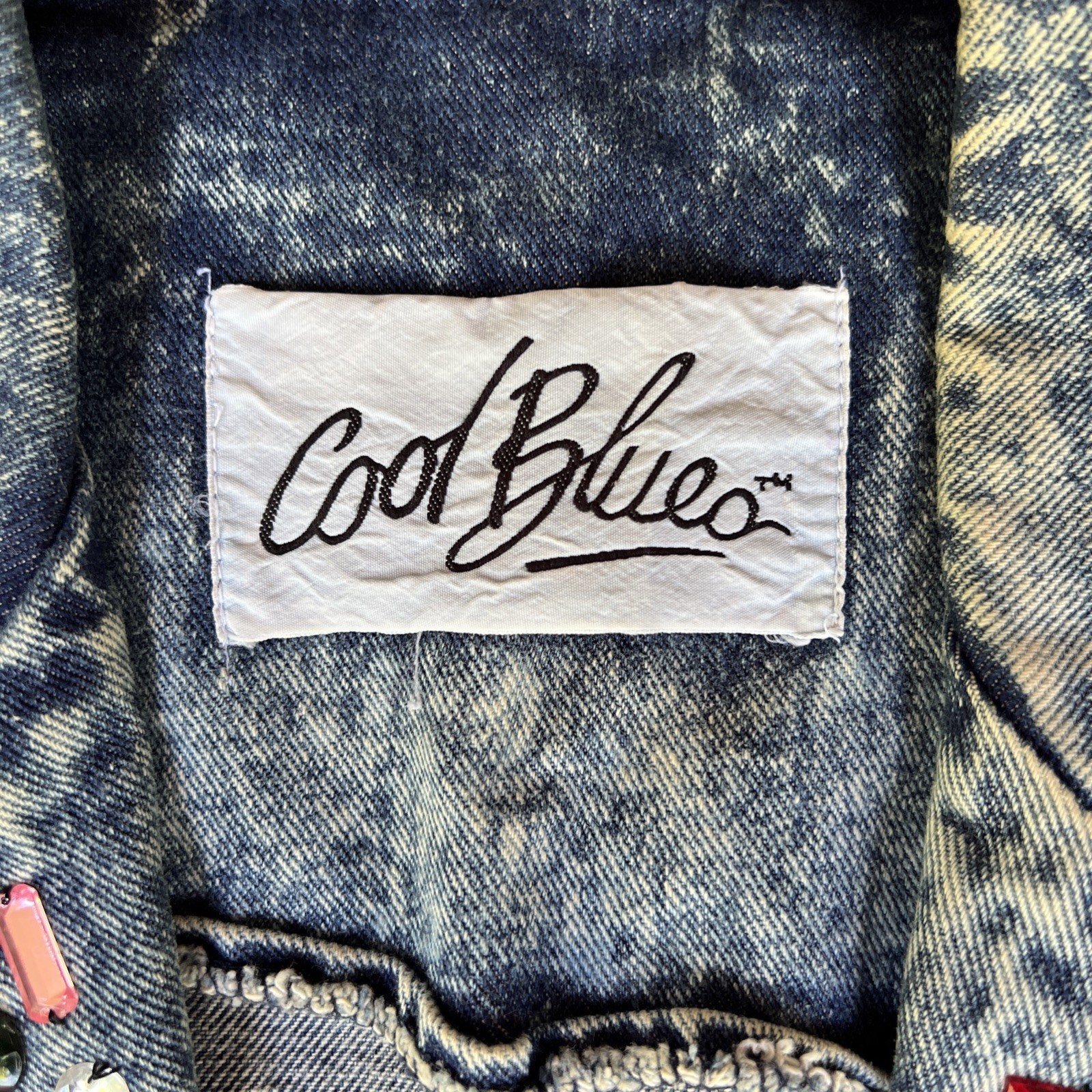 Vtg 80’s Acid Wash Denim Jacket Embellished Colorful Stones Women’s Sz M or L?