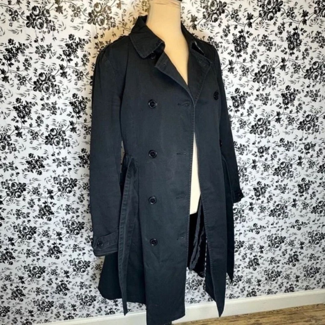 Vintage Ben Sherman Womens Black Cotton Double Breasted Trench Coat Large GT4007
