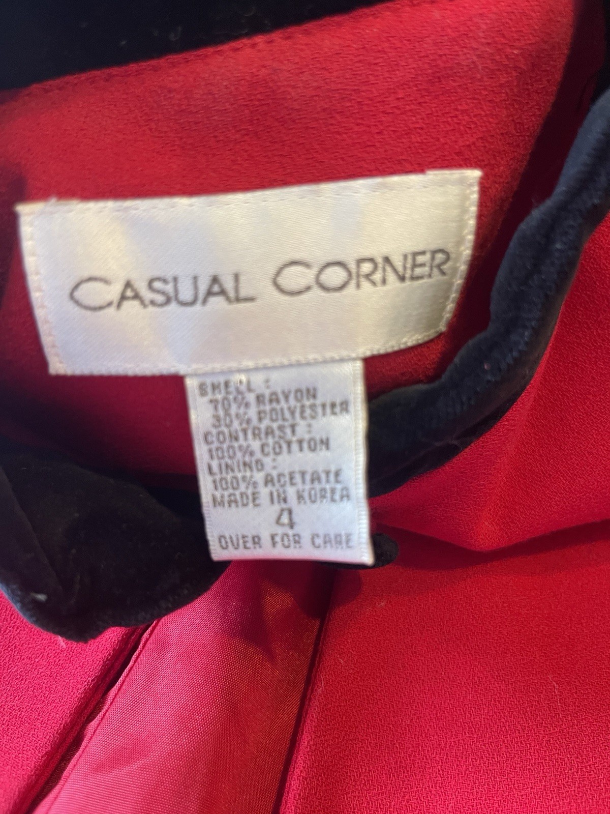 VTG Casual Corner Cotton Red With Velvet Trim Buttons Pant Suit Set Size 4