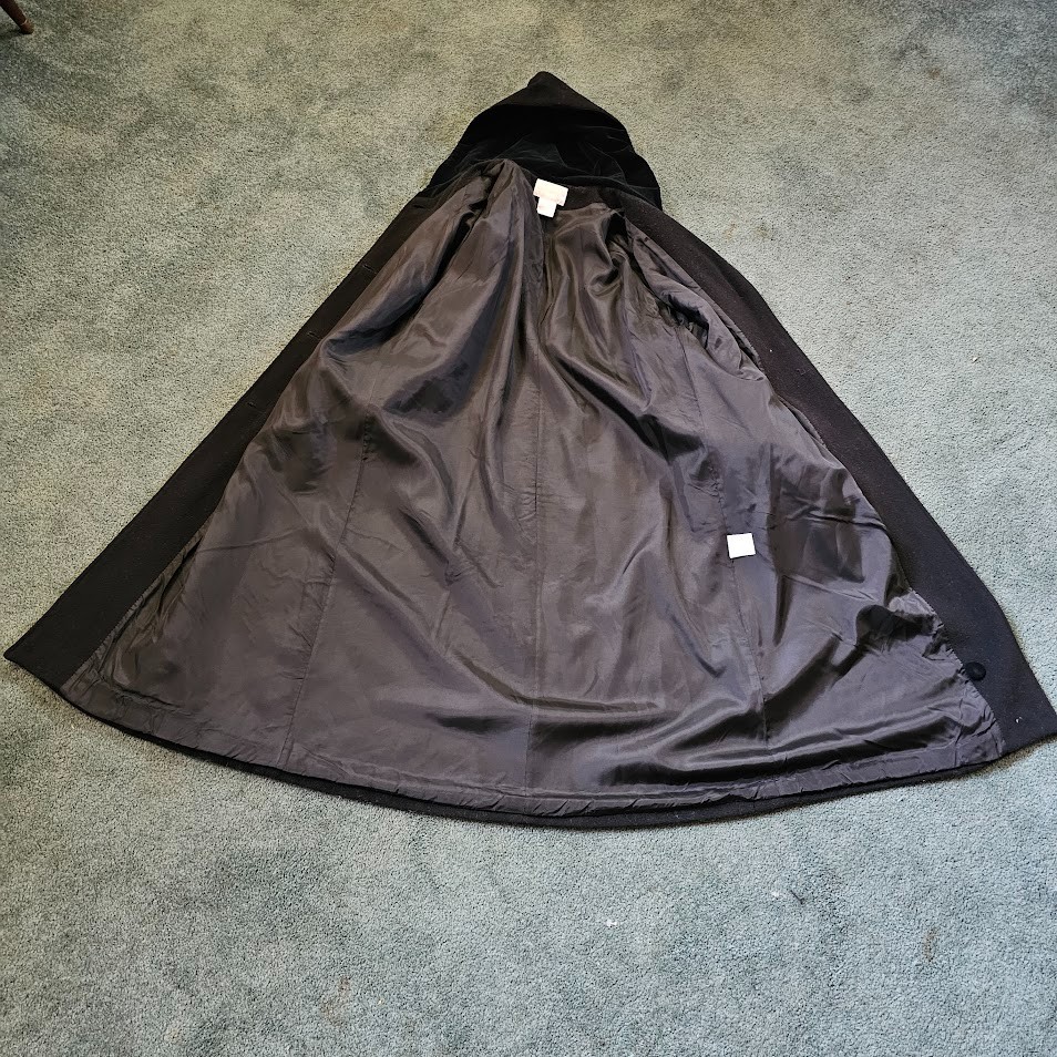 Vtg 80s Little Gothic Riding Hood Black Wool Velvet Full Length Cloak Coat L/XL