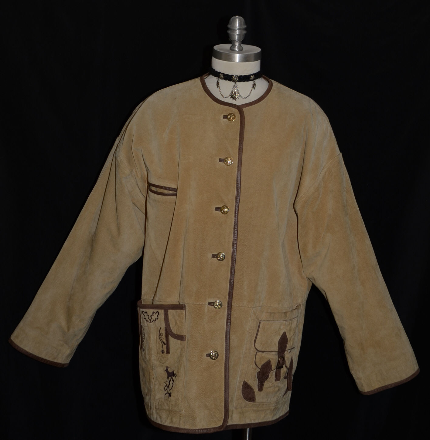 BROWN ~ LEATHER Austria Women Winter LEDERHOSEN POCKETS Coat JACKET/Eu 42/20 2XL