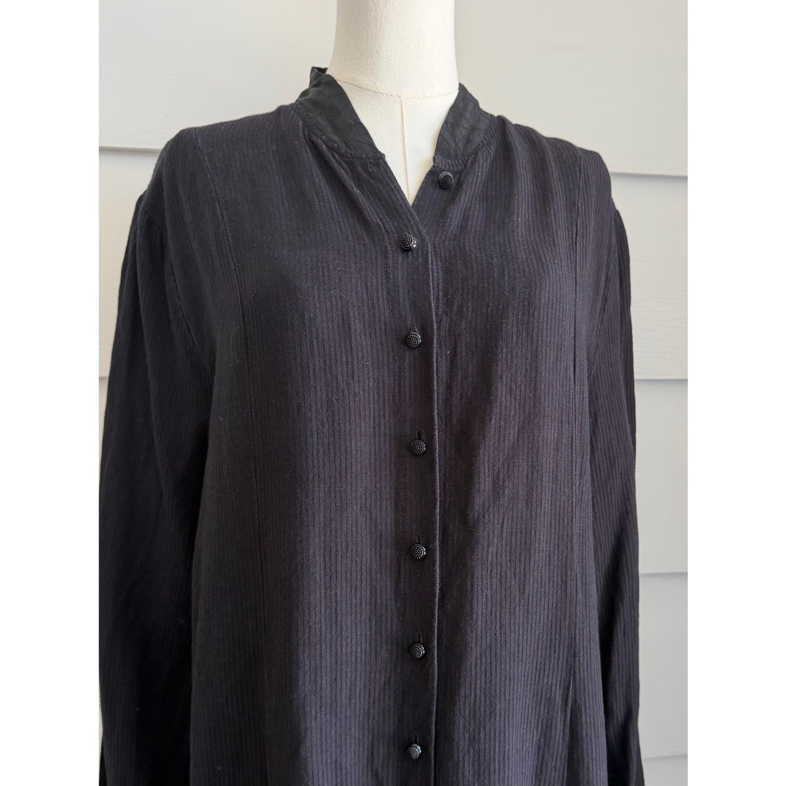 Vintage FLAX by Jeanne Engelhart Black Linen Button-Down Maxi Dress size M