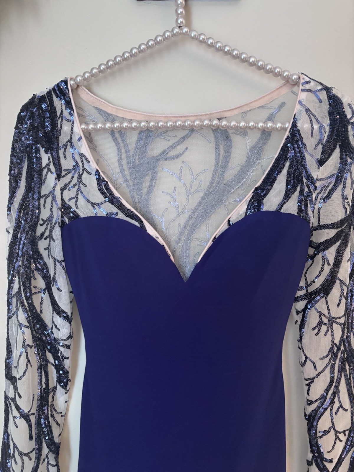 Vintage Riva Designs Size 00 Blue Formal Evening Long Gown Sequins Long Sleeve
