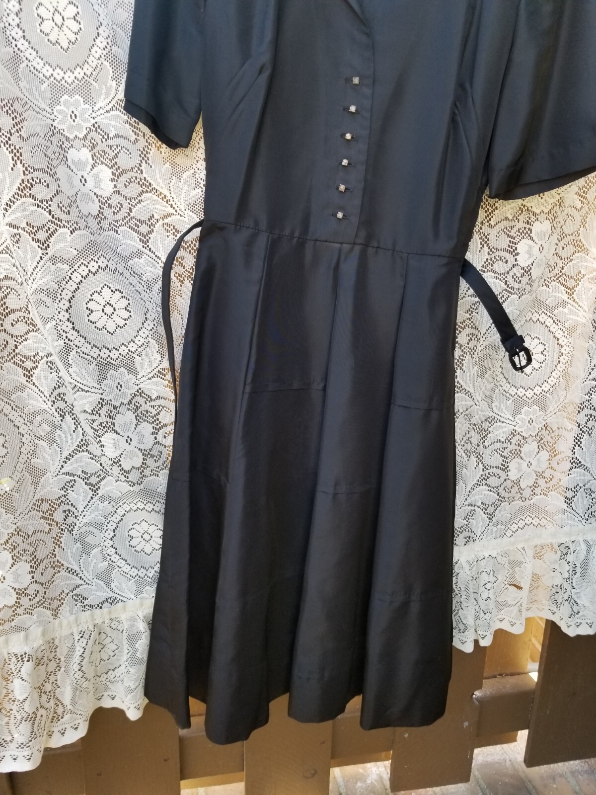 Rare Trudy Hall Jr 1940’s Black Dress With Belt Vintage – Size 11