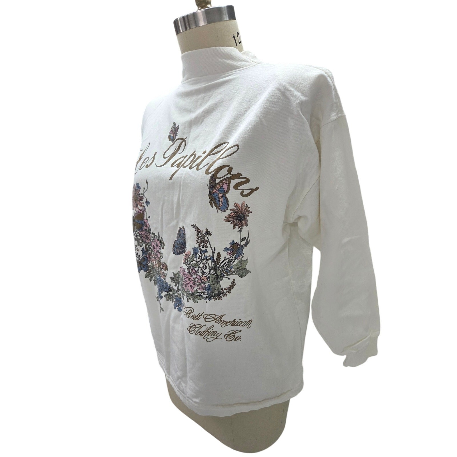 VTG 90s Best American Clothing Co Butterfly Graphic Cotton Fleece Top USA NWOT