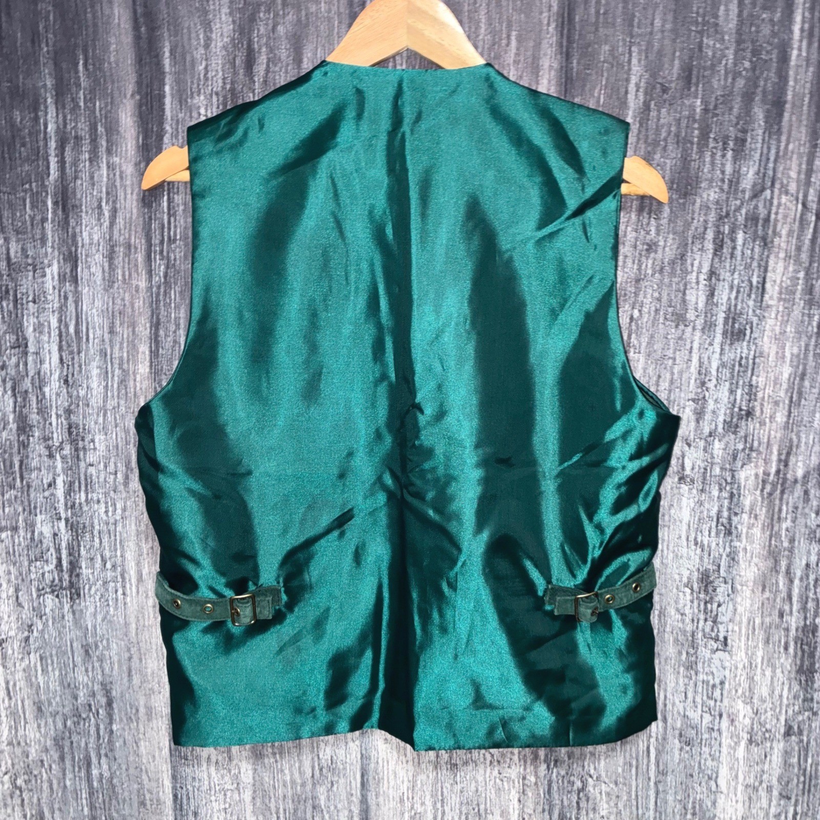 Vintage Marsh Landing Green Button Up Leather Vest Pockets Size M