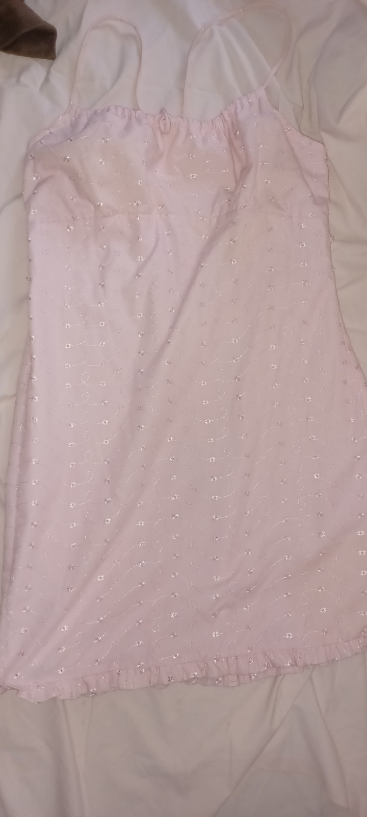 Vtg 90s Anchor Blue Baby Pink Eyelet Mini Dress Milkmaid Bodice Y2K Sz Large