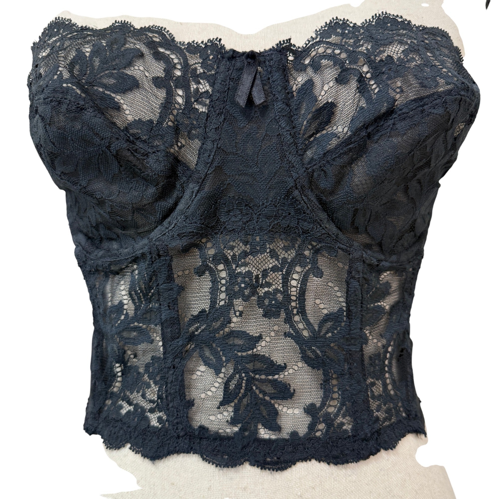 Vintage Fleur de Lace by Smoothie Black Lace Bustier 36Cc