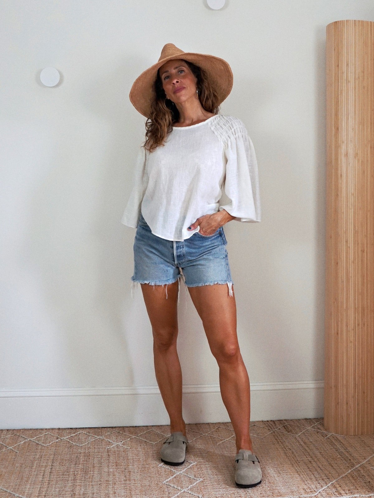 Vintage 70’s Angel Sleeve Bohemian Ecru Ivory Smocked Cotton Gauze Blouse / S/M