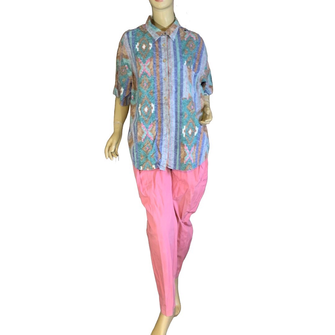 WOMEN S VINTAGE 1990’S HABAND FOR HER MULTI-COLOR COTTON BUTTON DOWN TOP SZ XXL