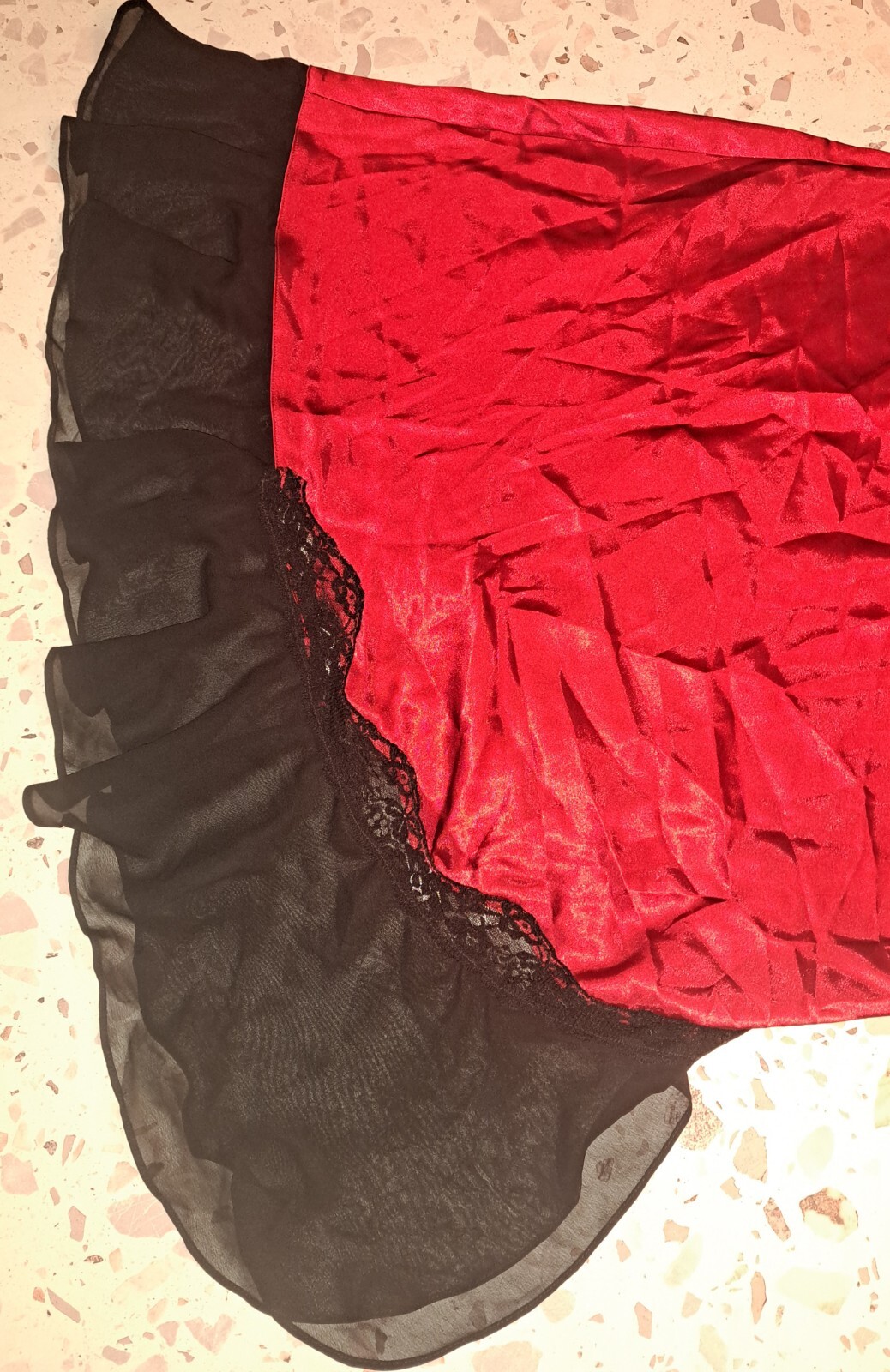 Vtg Secret Treasures Red Satin Babydoll Chemise XL 16/18 Black Lace Mesh 90s