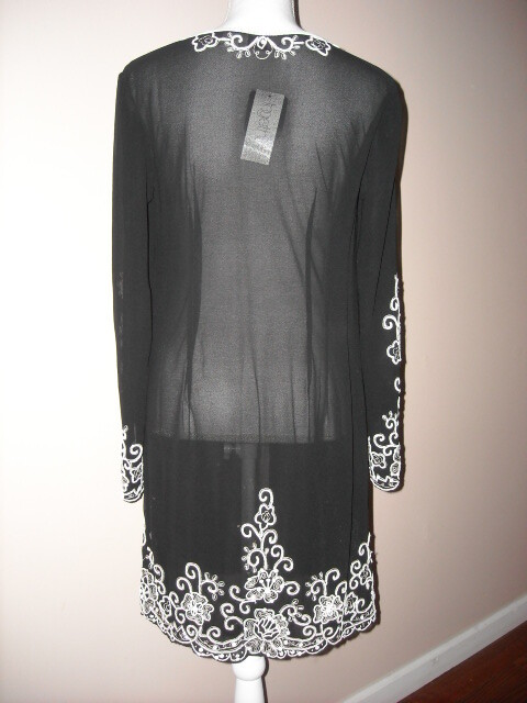 Vintage NWT Sheer Black White Beaded Long Open Top Size 4 Together (Spiegel)