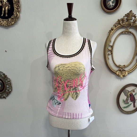 Vintage Jeans De Christian Lacroix Graphic Tank Top Floral Butterfly Size S