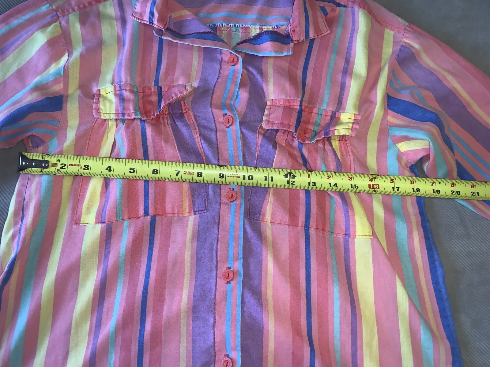 Vintage Button Up 70’s EBER San Francisco Top Pastels Striped Women’s Small ?