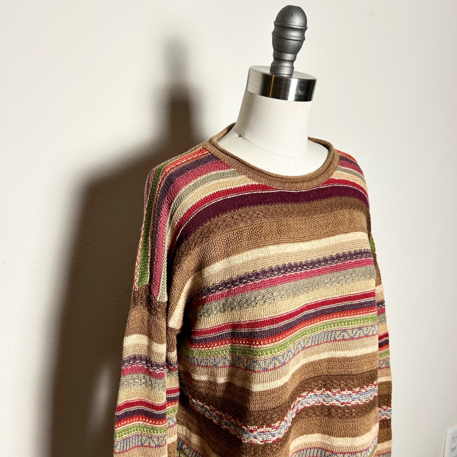 VTG Lauren Ralph Lauren Linen Cotton Striped Knit Sweater Boho Coastal M
