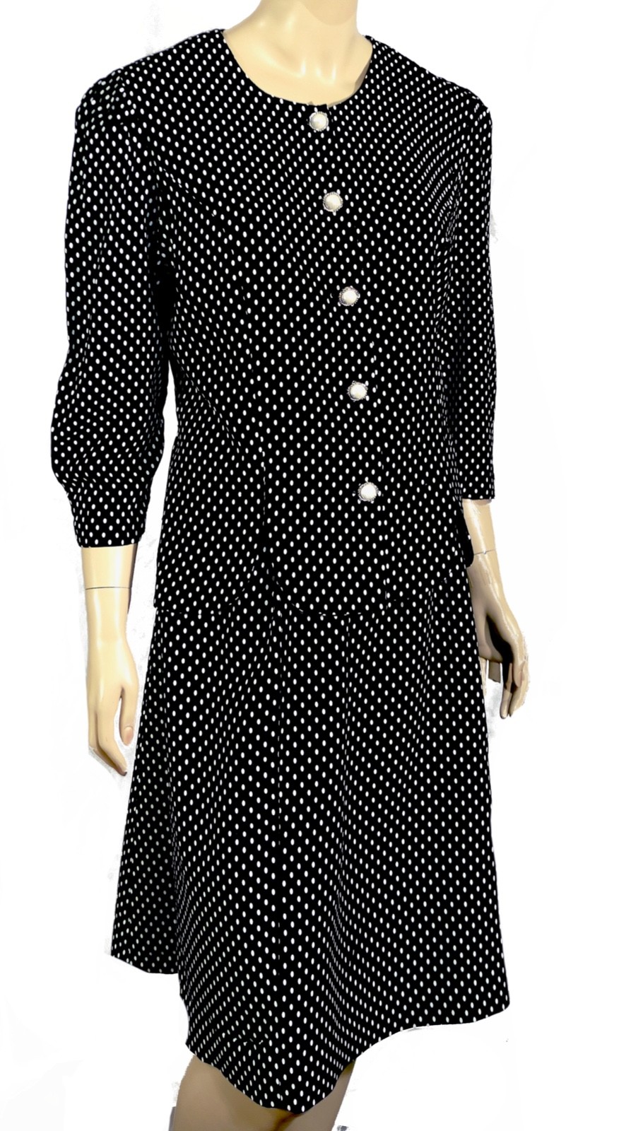 Early 80s Vintage Good Times Black White Polka Dot Skirt Shirt Top Set 16P