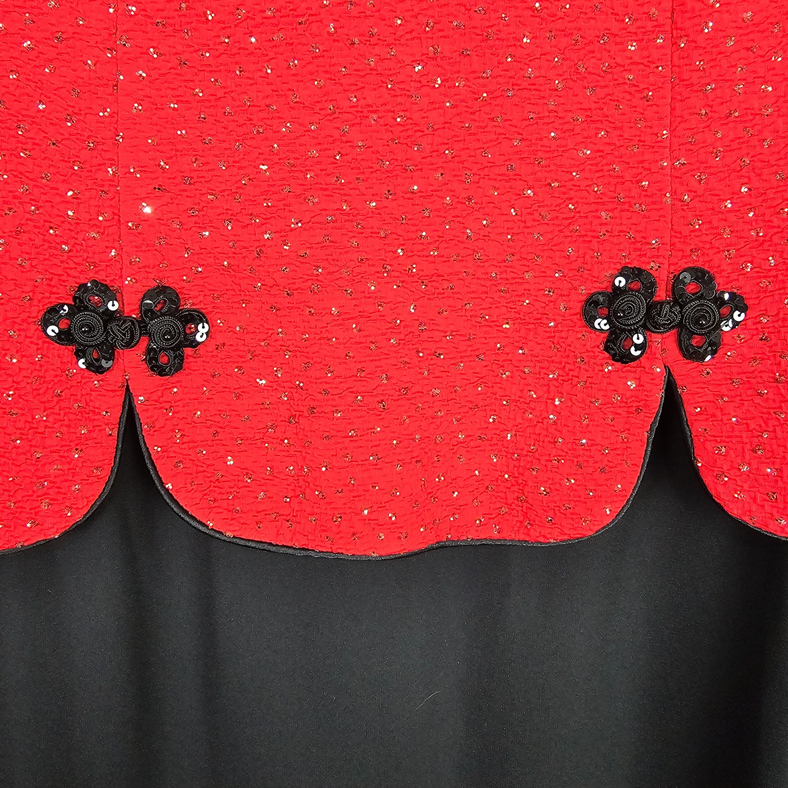 VTG 90s Jessica Howard Womens Dress 12 Red Asian Cheongsam Qi Pao Glitter Sequin