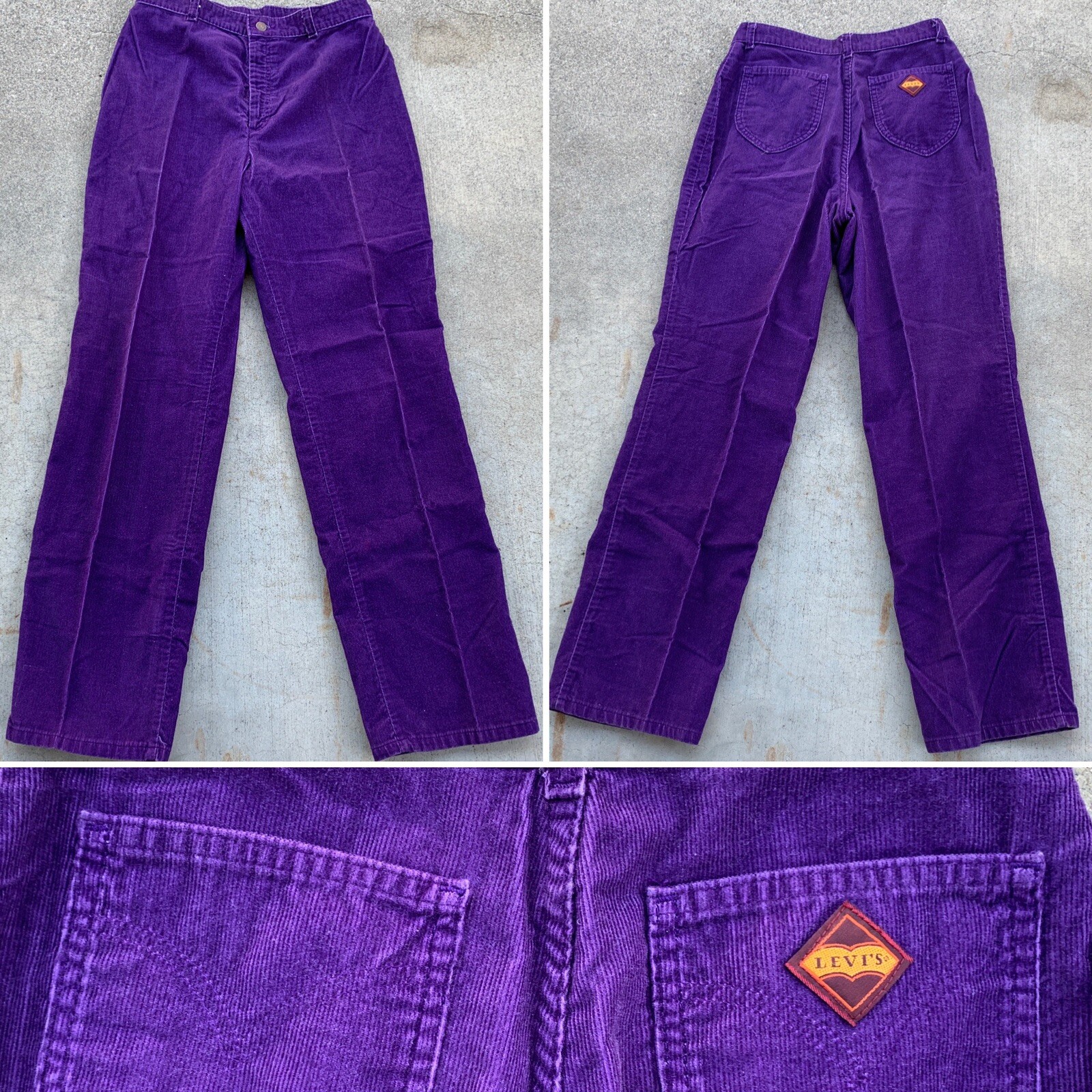 Vintage Purple LEVIS Corduroy Pants Wide Leg Sz 16 30 Waist Scovill Zipper 70s
