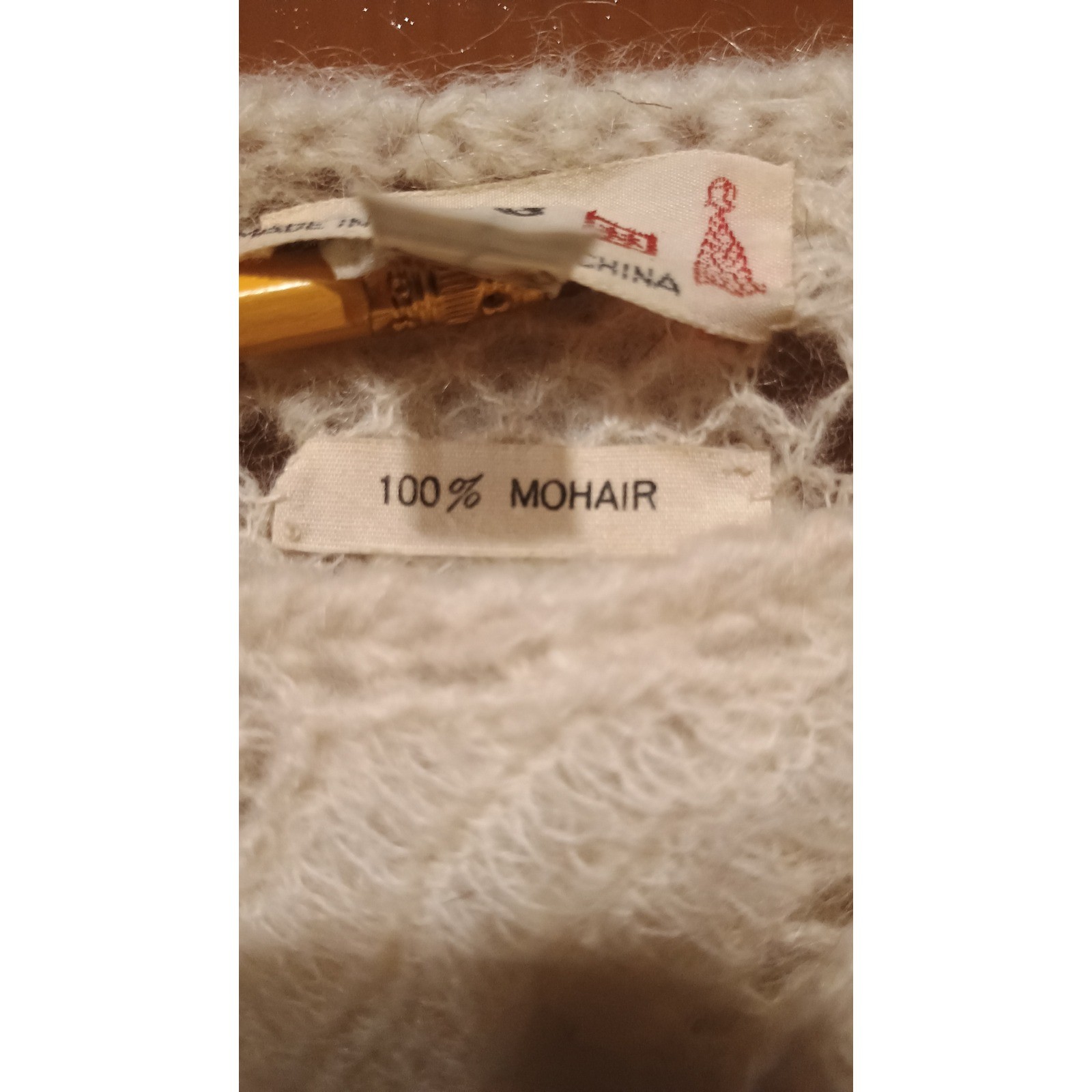 Lim’s Mohair Sweater Women Large Cream 3D Floral Applique *Vintage* Art to Wear