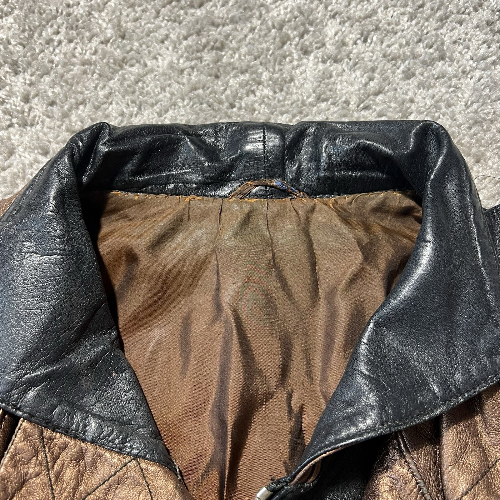Vintage Black Brown Geometric Moto Biker Jacket Grunge 1980s 90s Italy Designer