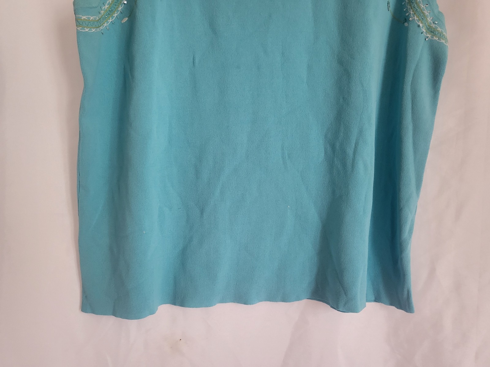 Vtg Dress Barn Knit Woman Vest Top Blouse 18-20 Blue Embelished / Embroidered