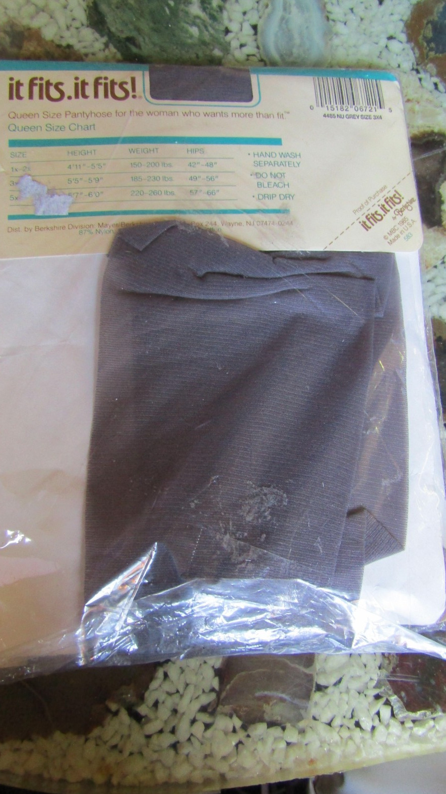 BERKSHIRE Vintage NU GREY Control Top Nylon PANTYHOSE-Size 3X-4X -145 to 175 lbs